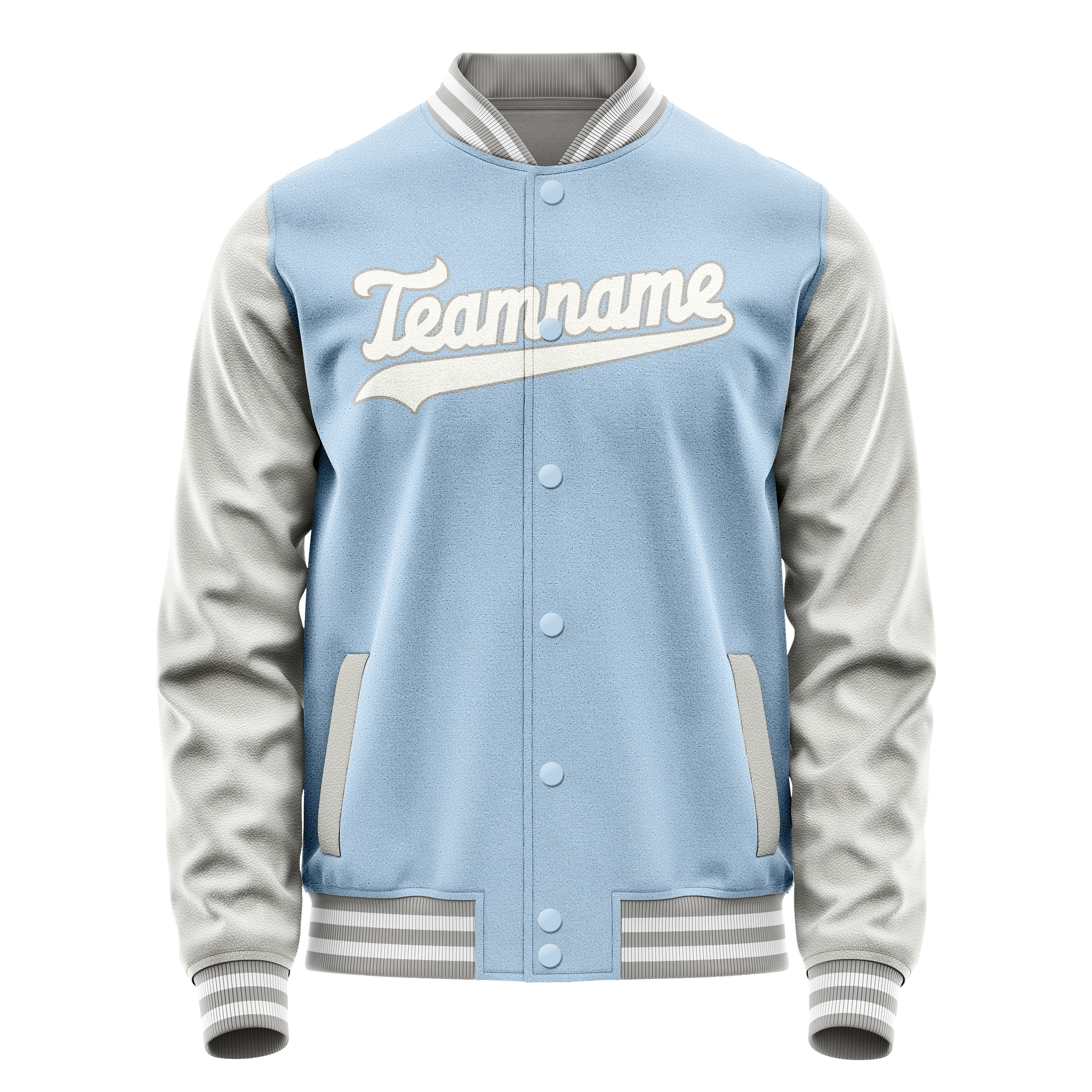 Personalized Light-Blue & Gray Solid Color Varsity Letterman Jacket