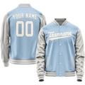 Personalized Light-Blue & Gray Solid Color Varsity Letterman Jacket
