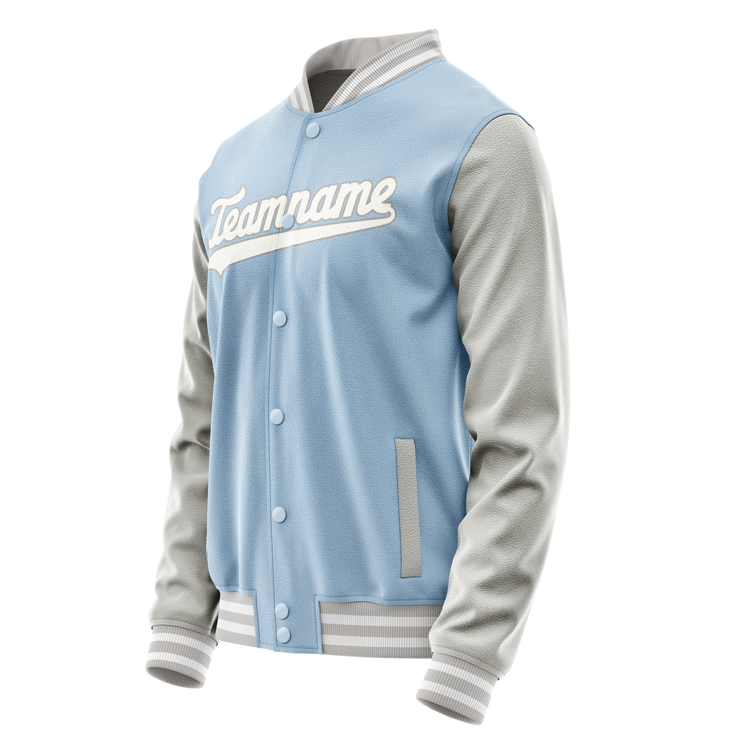 Personalized Light-Blue & Gray Solid Color Varsity Letterman Jacket
