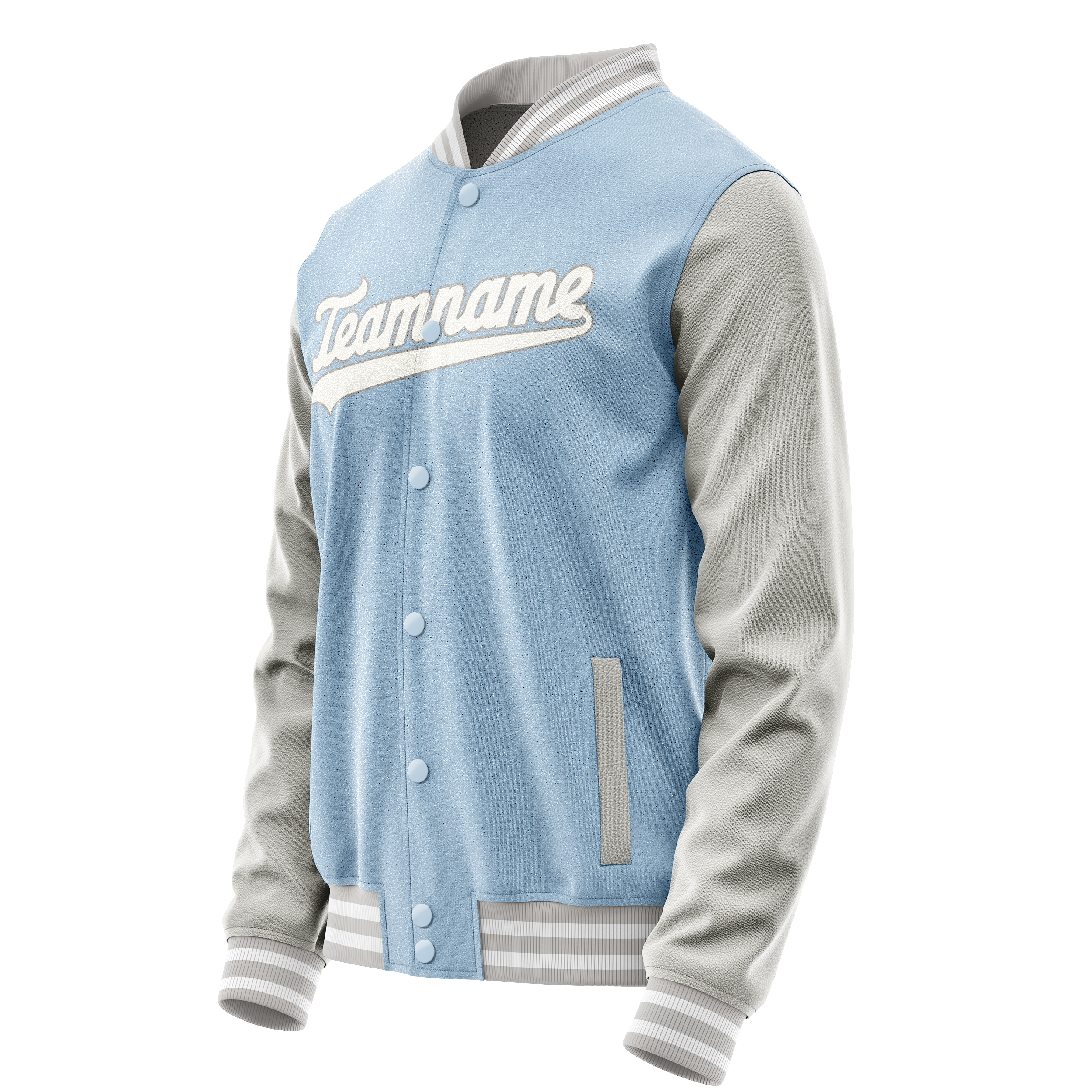 Personalized Light-Blue & Gray Solid Color Varsity Letterman Jacket