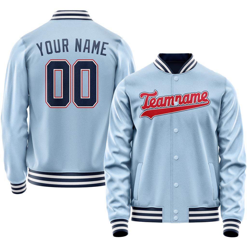 Personalized Light-Blue & Blue Solid Color Varsity Letterman Jacket