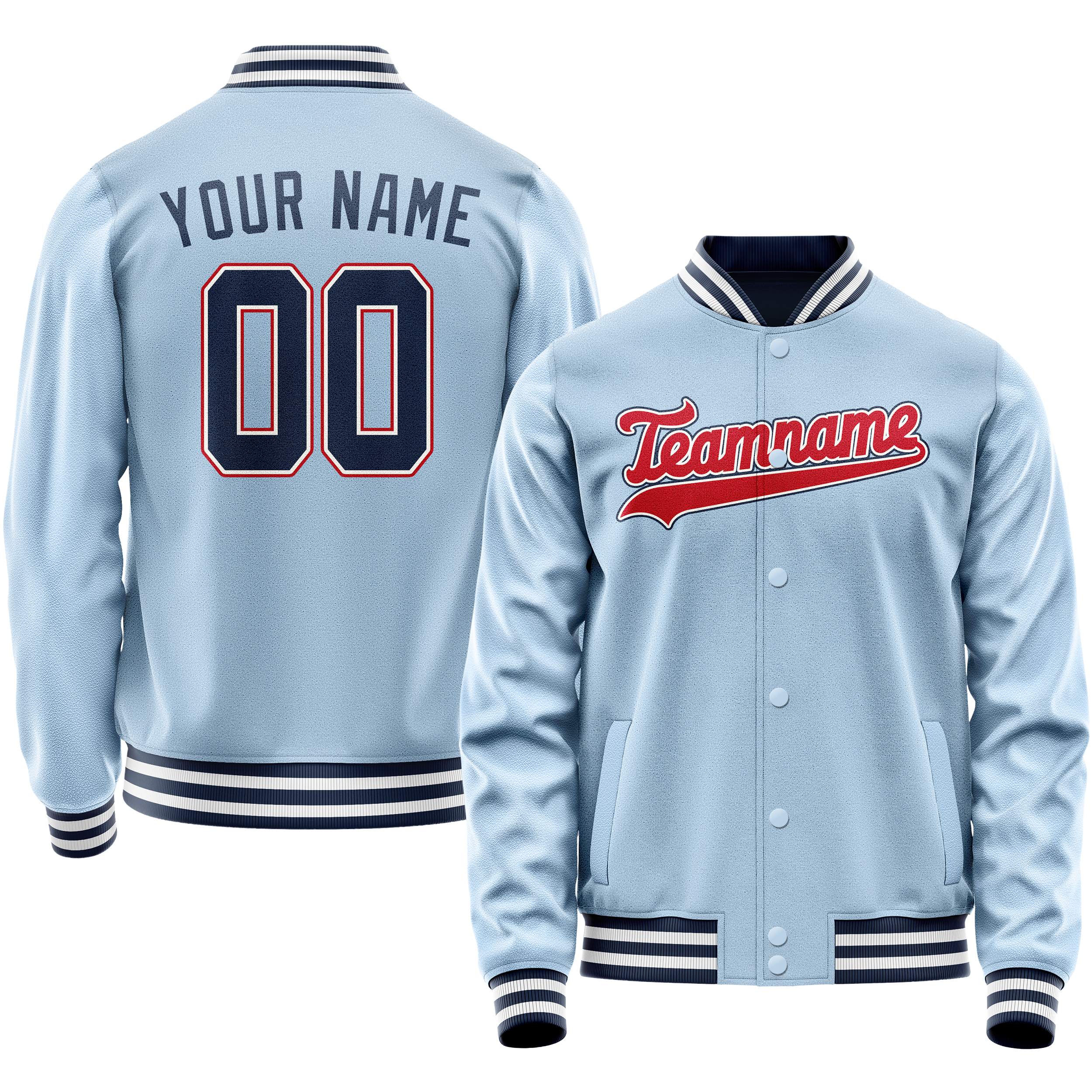 Personalized Light-Blue & Blue Solid Color Varsity Letterman Jacket