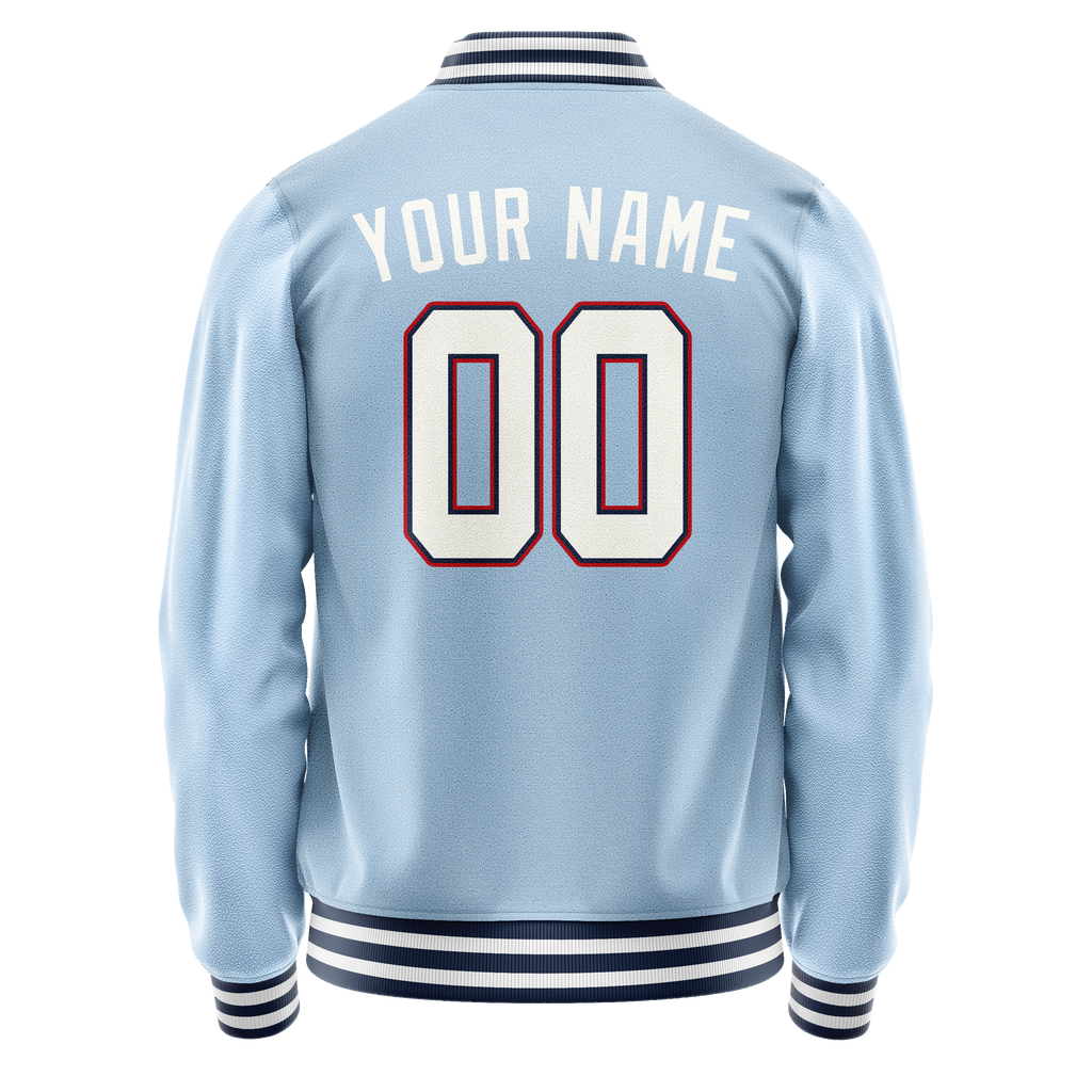 Personalized Light-Blue & White Solid Color Varsity Letterman Jacket