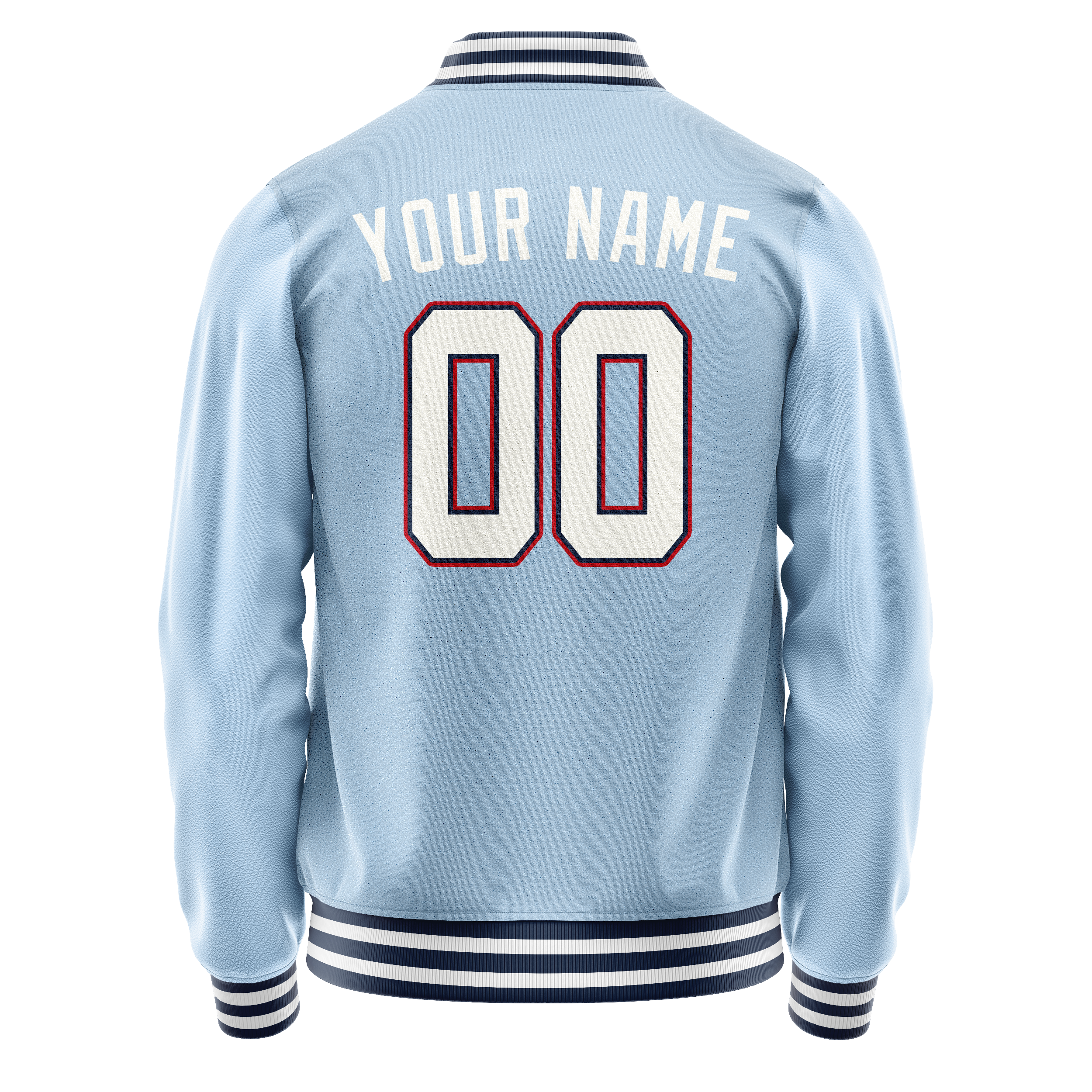 Personalized Light-Blue & White Solid Color Varsity Letterman Jacket