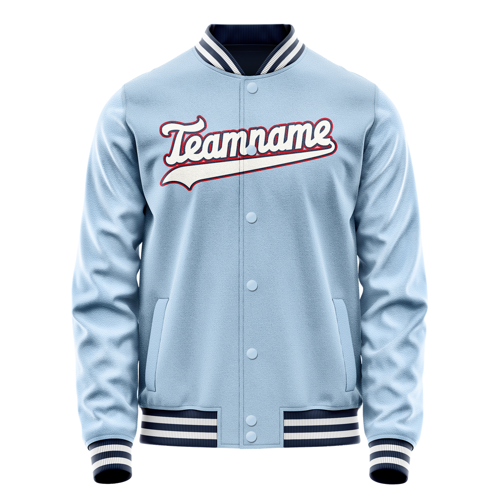 Personalized Light-Blue & White Solid Color Varsity Letterman Jacket