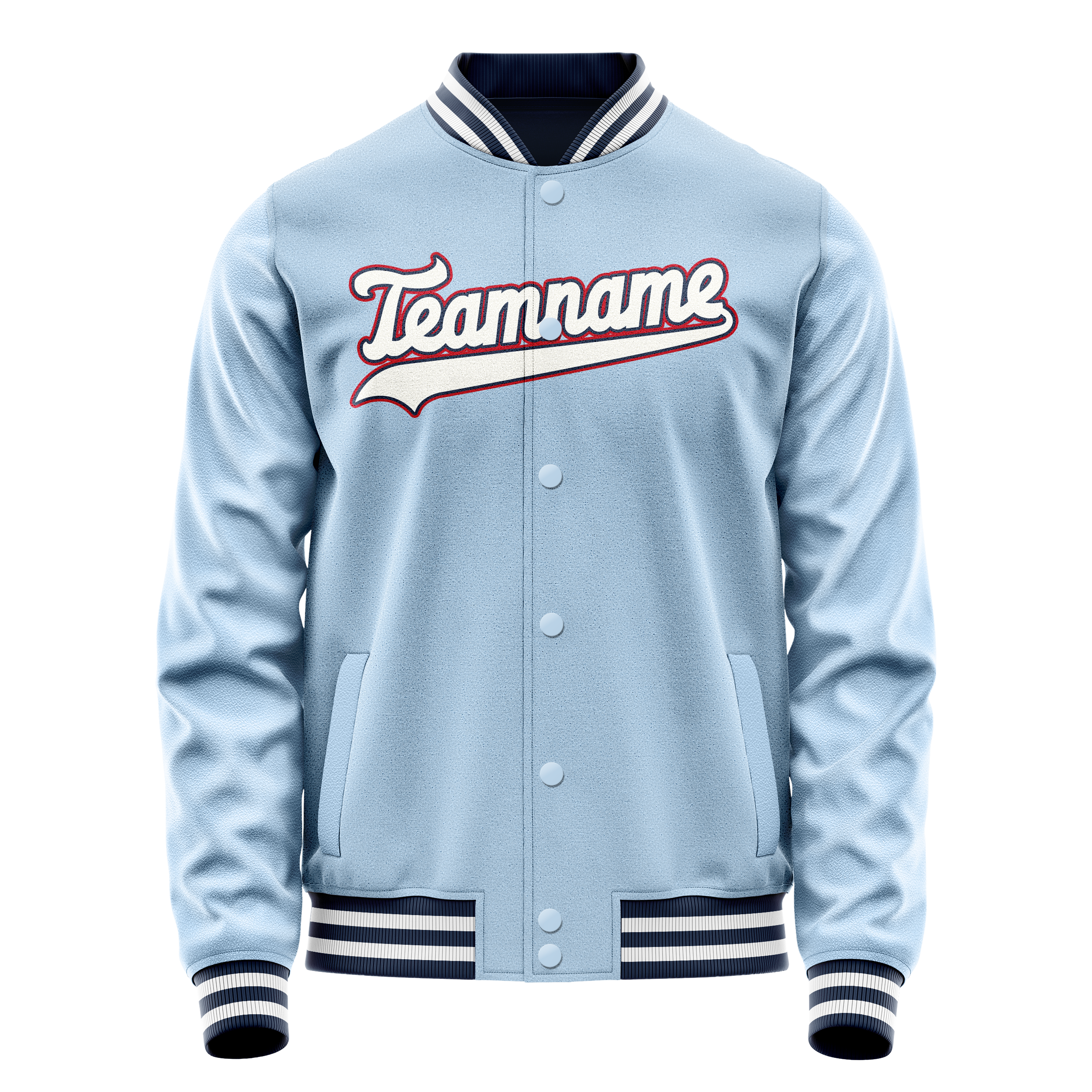 Personalized Light-Blue & White Solid Color Varsity Letterman Jacket