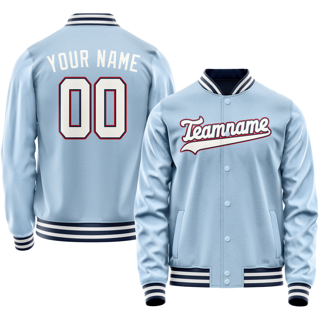 Personalized Light-Blue & White Solid Color Varsity Letterman Jacket