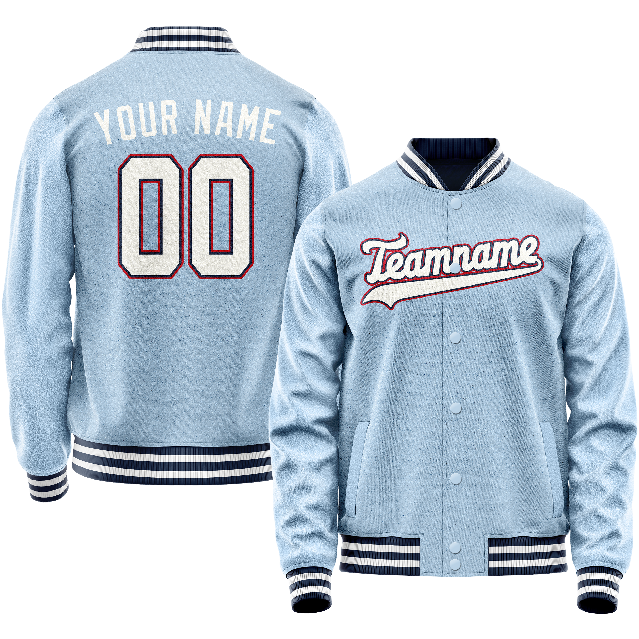 Personalized Light-Blue & White Solid Color Varsity Letterman Jacket