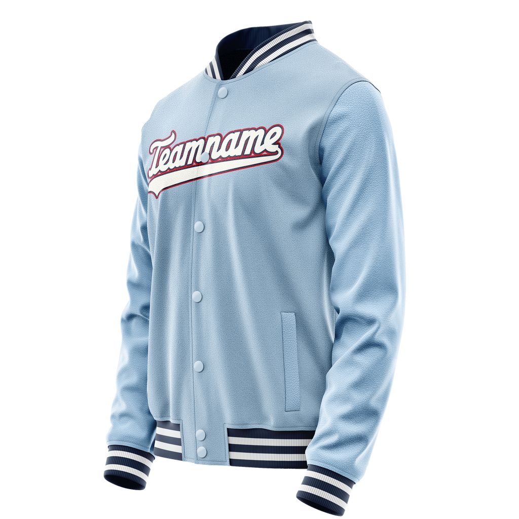Personalized Light-Blue & White Solid Color Varsity Letterman Jacket