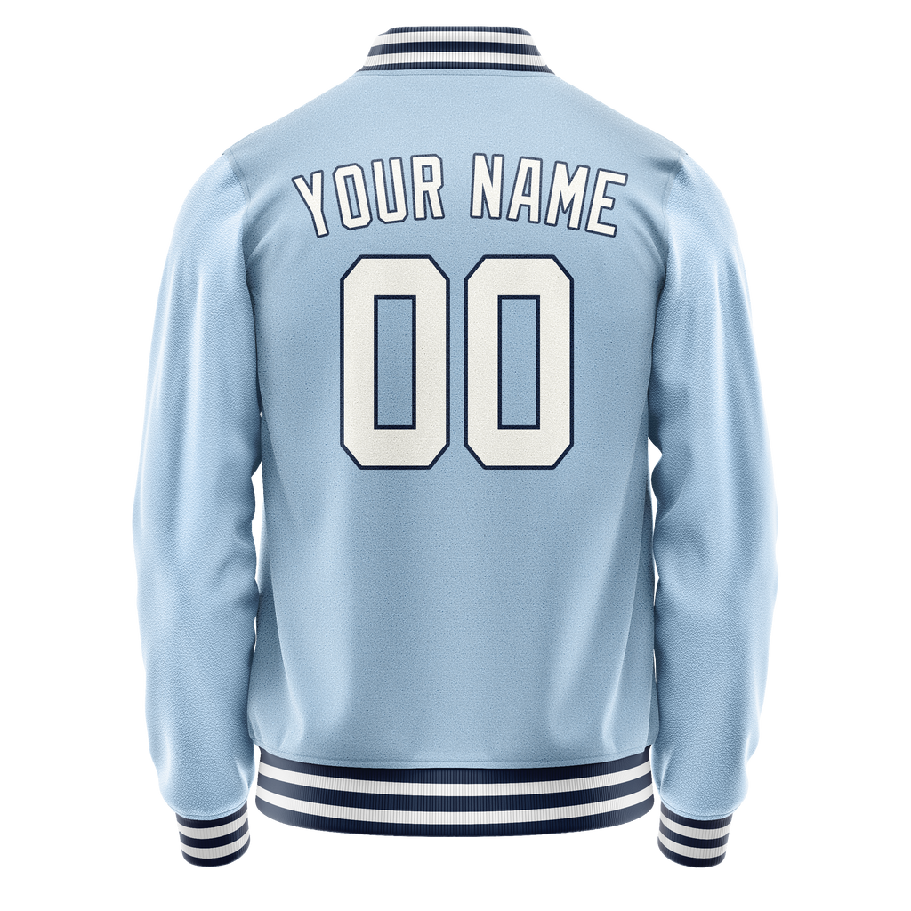 Personalized Light-Blue & White Solid Color Varsity Letterman Jacket