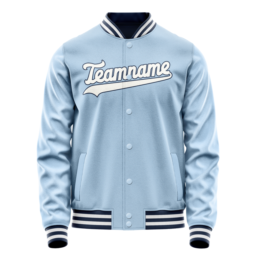 Personalized Light-Blue & White Solid Color Varsity Letterman Jacket