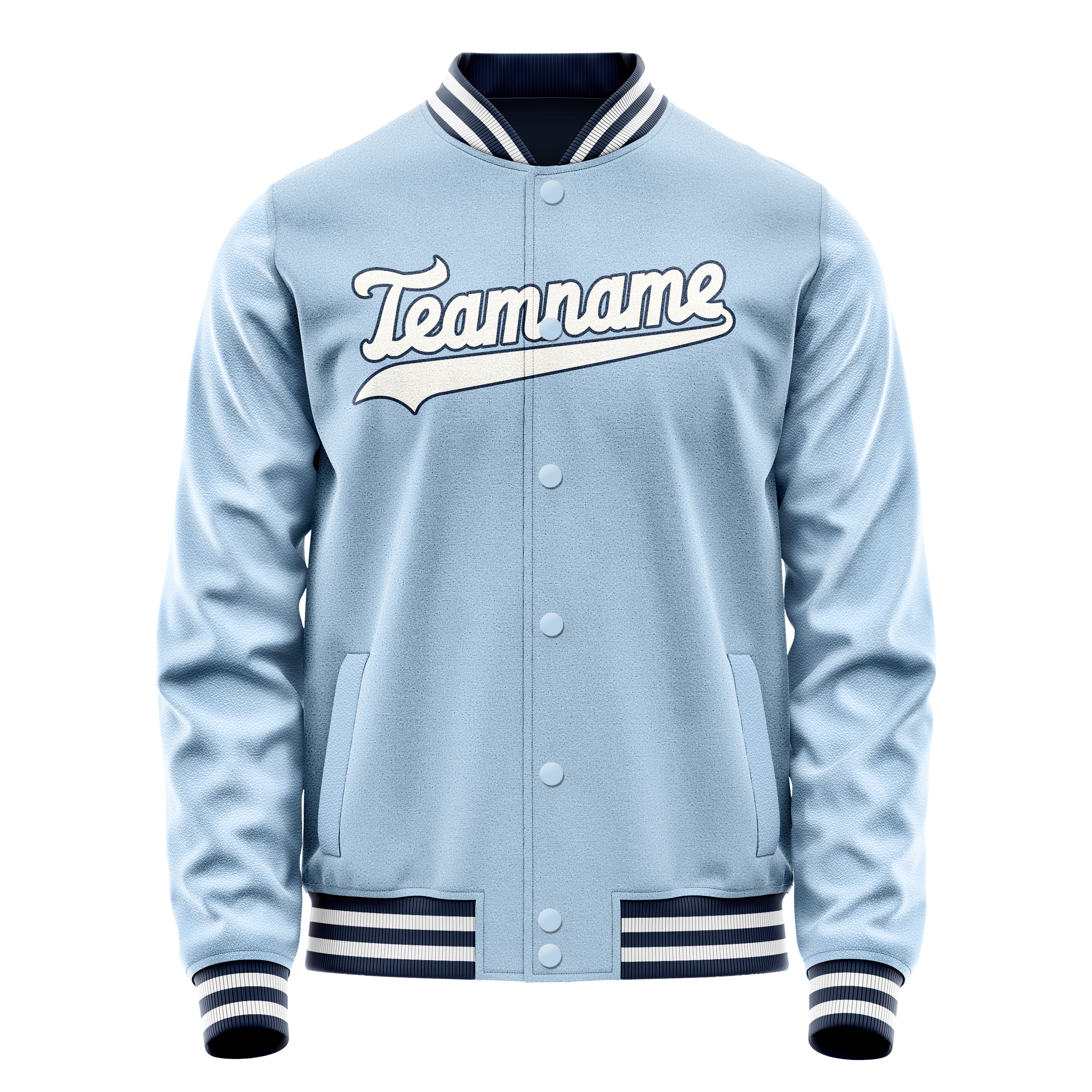 Personalized Light-Blue & White Solid Color Varsity Letterman Jacket