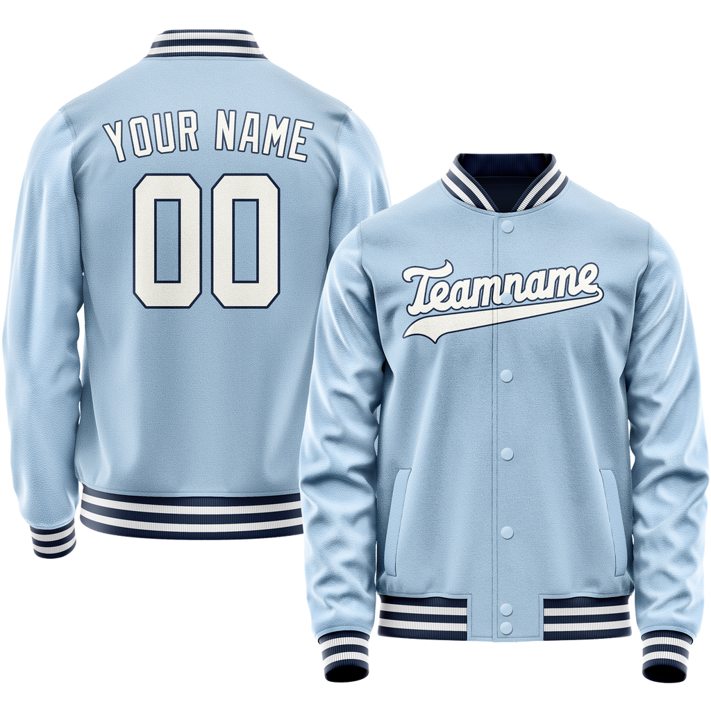 Personalized Light-Blue & White Solid Color Varsity Letterman Jacket