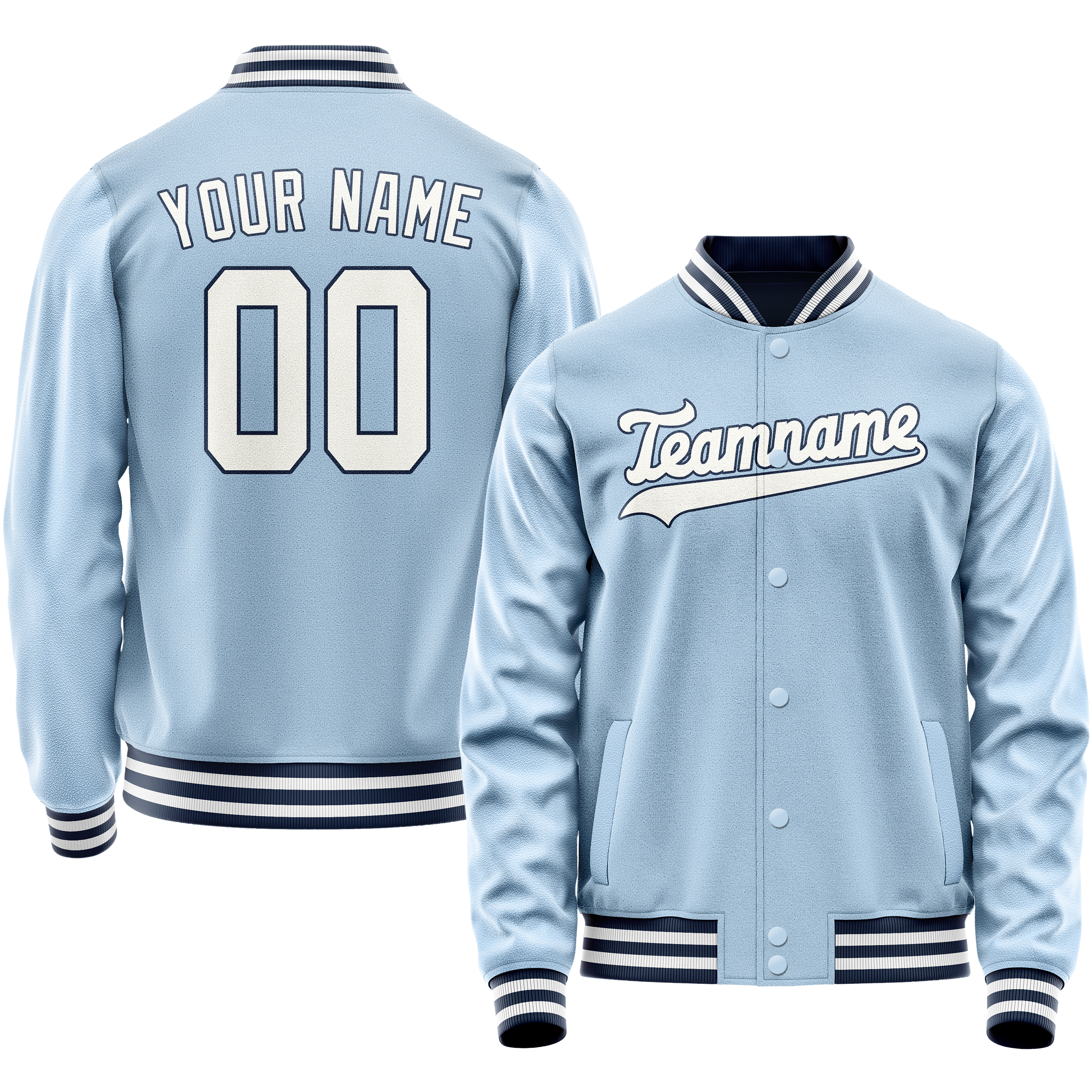 Personalized Light-Blue & White Solid Color Varsity Letterman Jacket