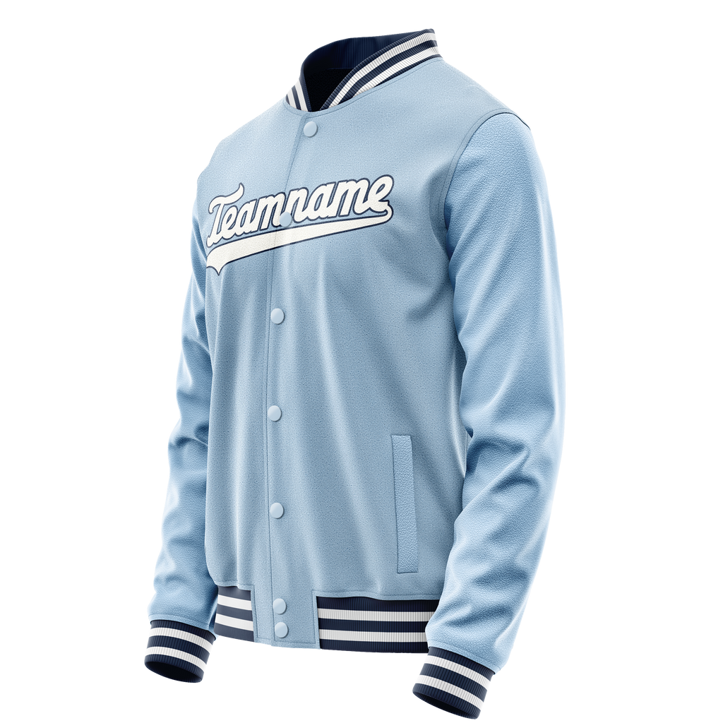 Personalized Light-Blue & White Solid Color Varsity Letterman Jacket
