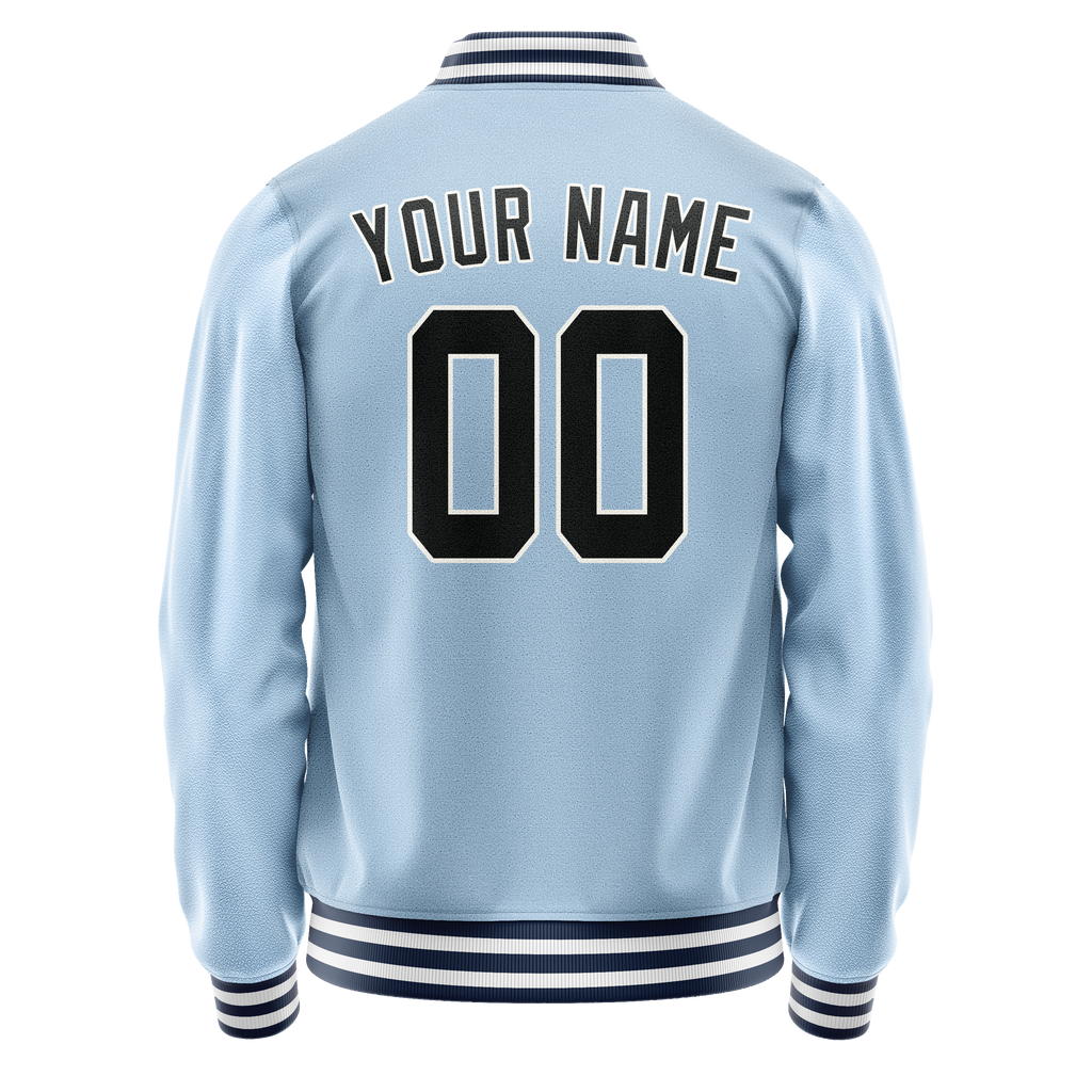 Personalized Light-Blue & Black Solid Color Varsity Letterman Jacket