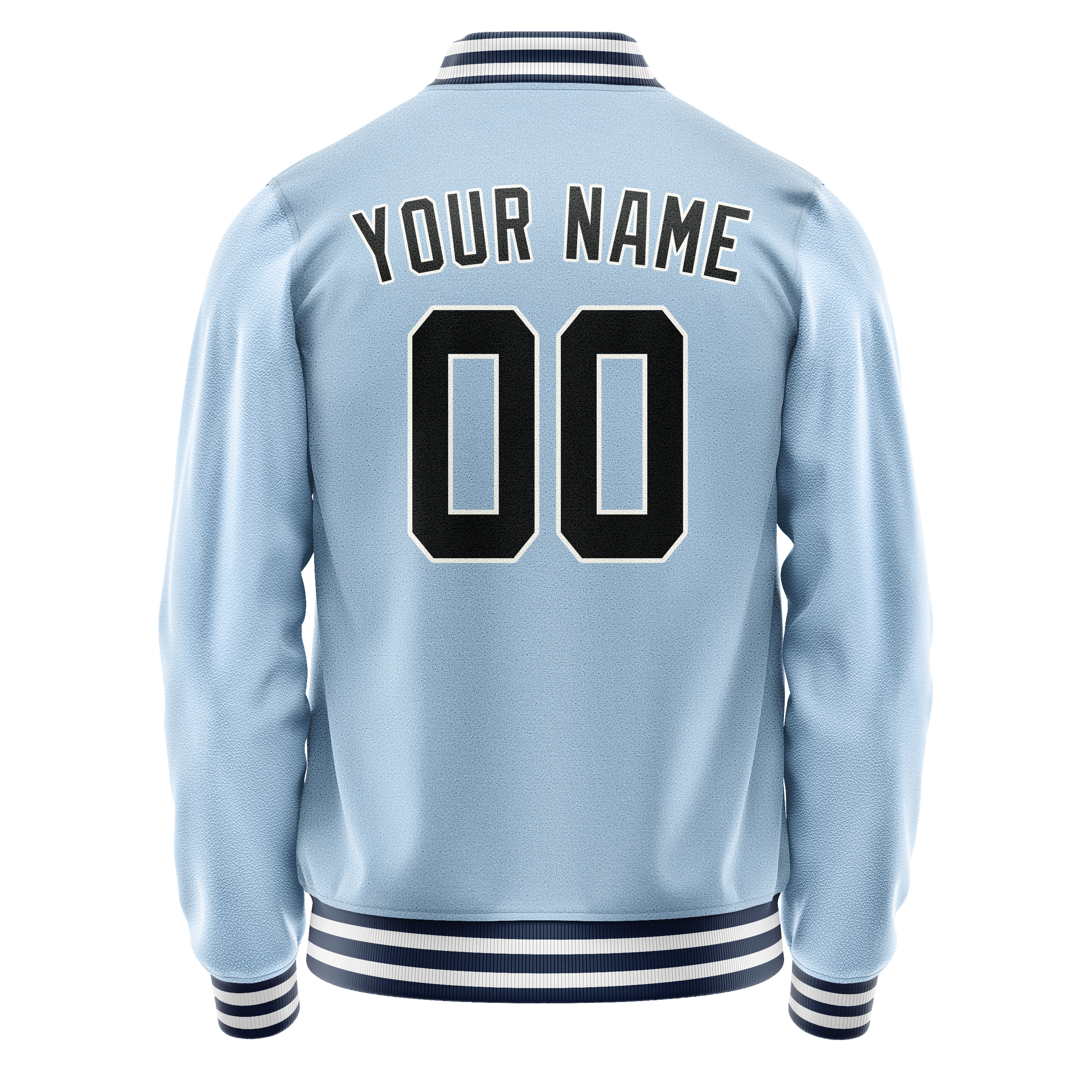 Personalized Light-Blue & Black Solid Color Varsity Letterman Jacket