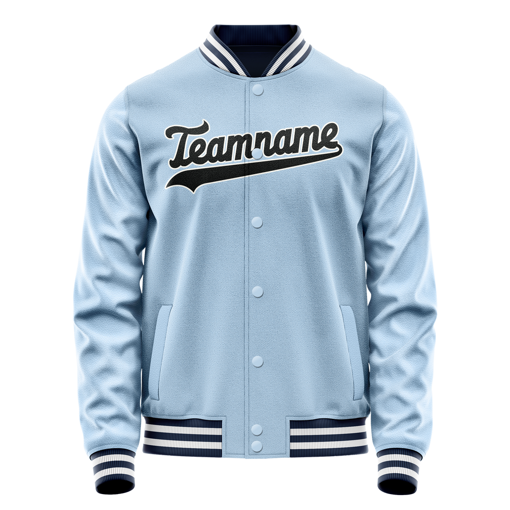 Personalized Light-Blue & Black Solid Color Varsity Letterman Jacket