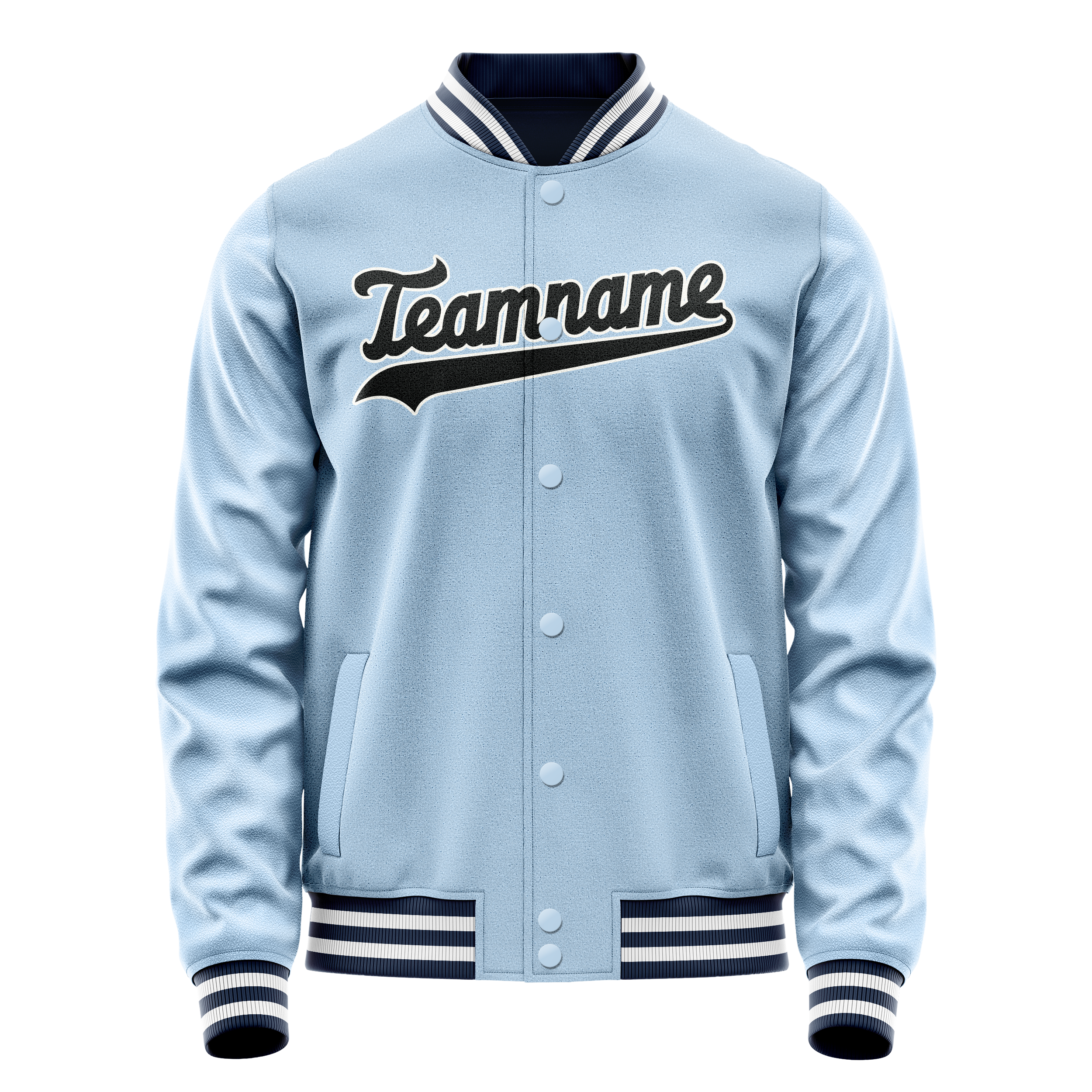 Personalized Light-Blue & Black Solid Color Varsity Letterman Jacket