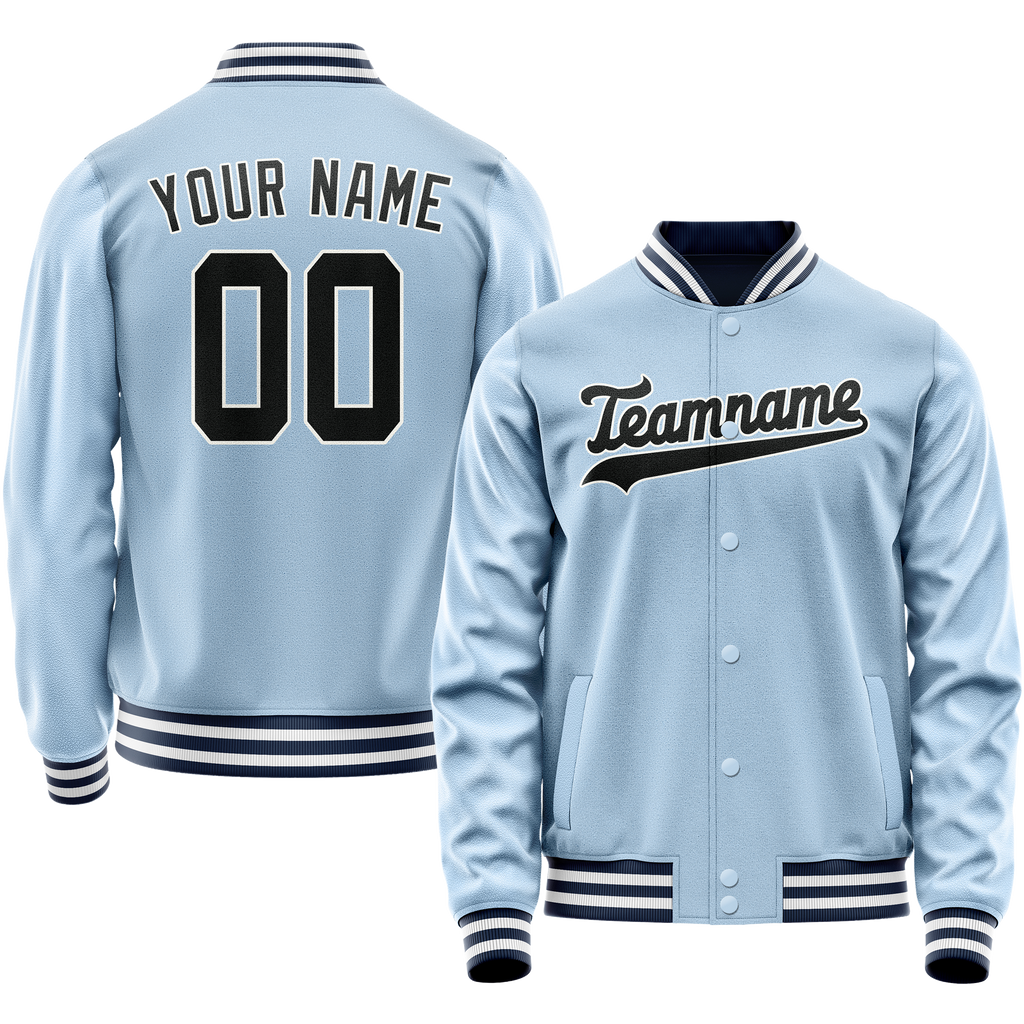 Personalized Light-Blue & Black Solid Color Varsity Letterman Jacket