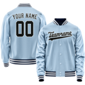 Personalized Light-Blue & Black Solid Color Varsity Letterman Jacket