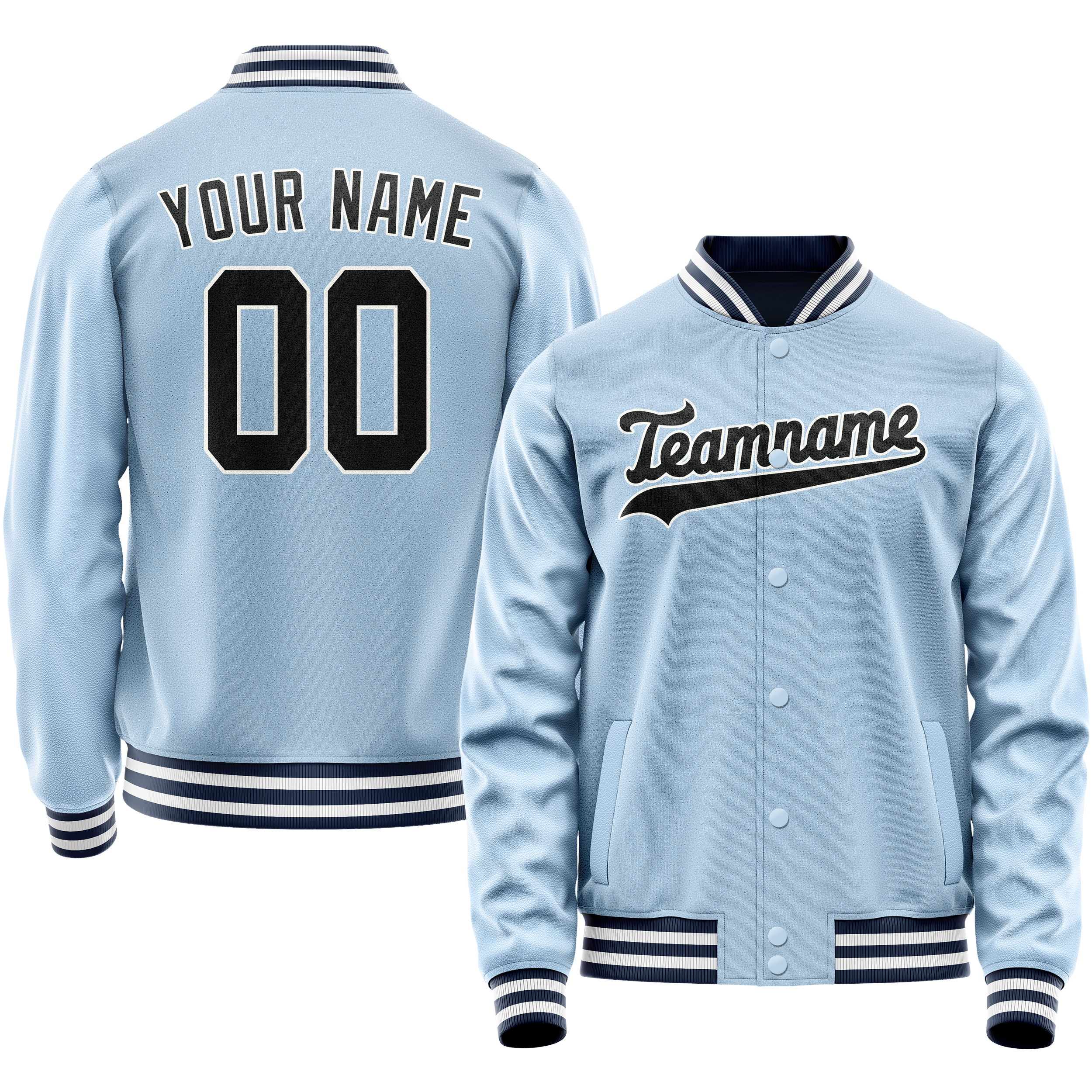 Personalized Light-Blue & Black Solid Color Varsity Letterman Jacket
