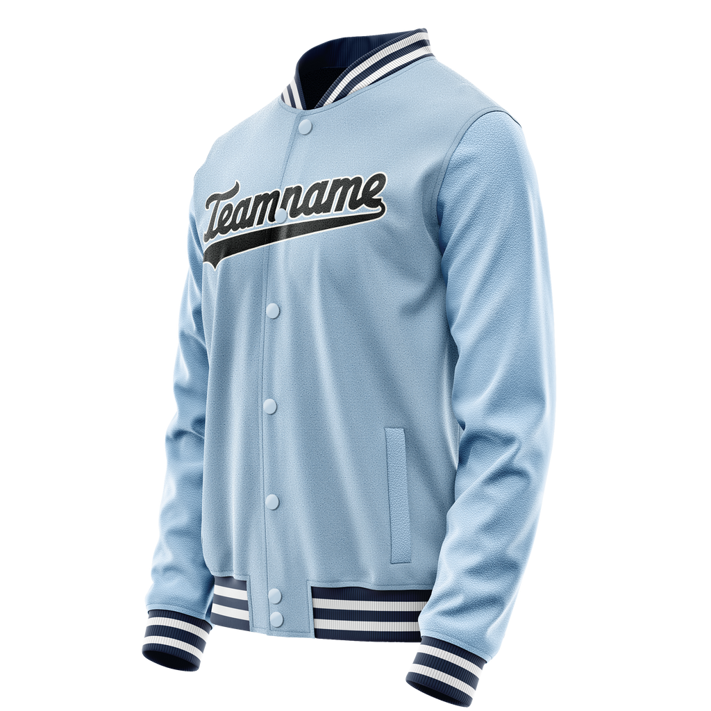 Personalized Light-Blue & Black Solid Color Varsity Letterman Jacket