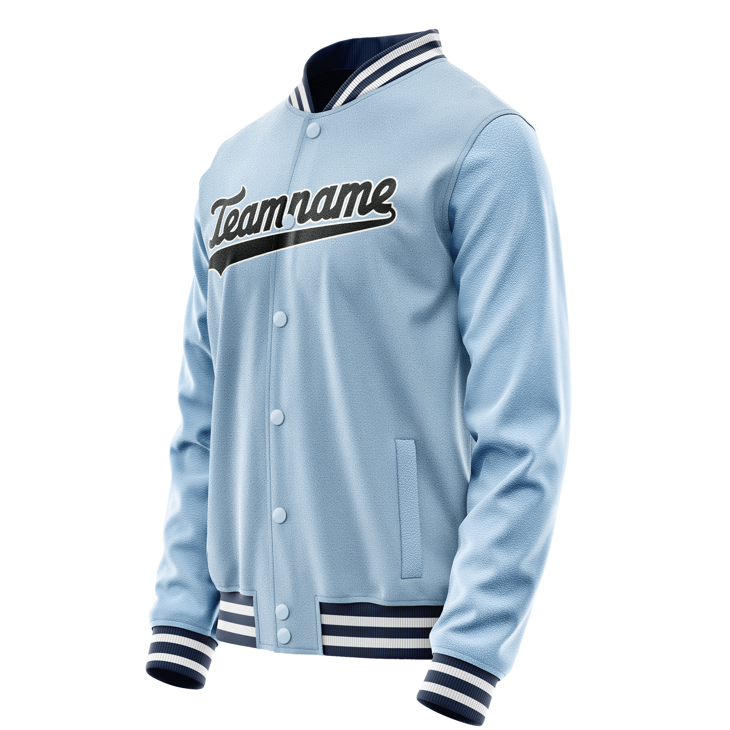 Personalized Light-Blue & Black Solid Color Varsity Letterman Jacket