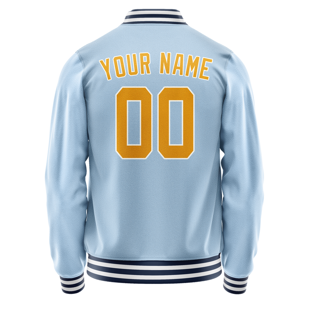 Personalized Light-Blue & Gold Solid Color Varsity Letterman Jacket