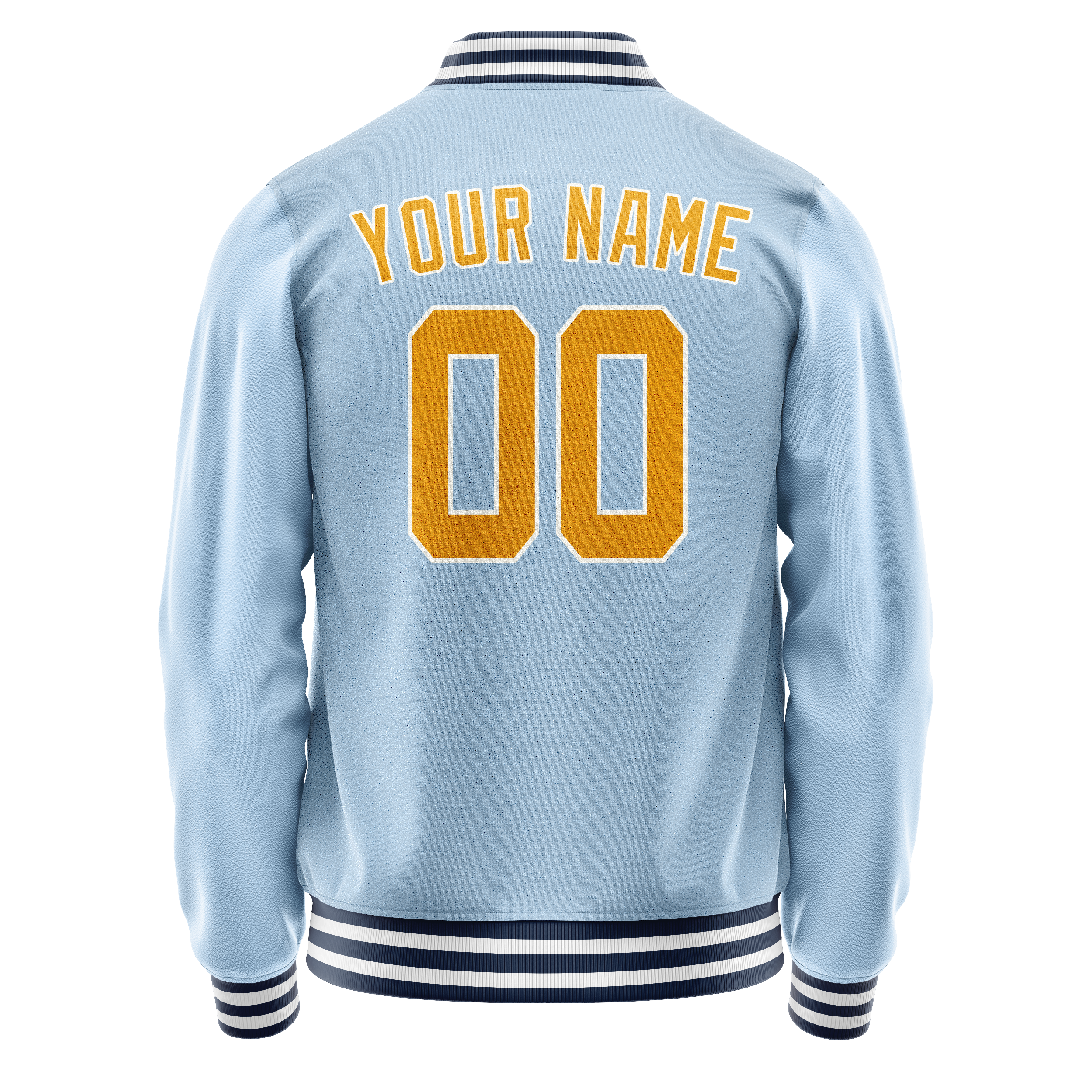 Personalized Light-Blue & Gold Solid Color Varsity Letterman Jacket