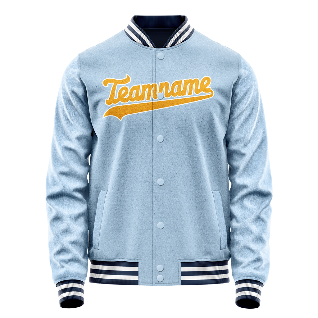 Personalized Light-Blue & Gold Solid Color Varsity Letterman Jacket