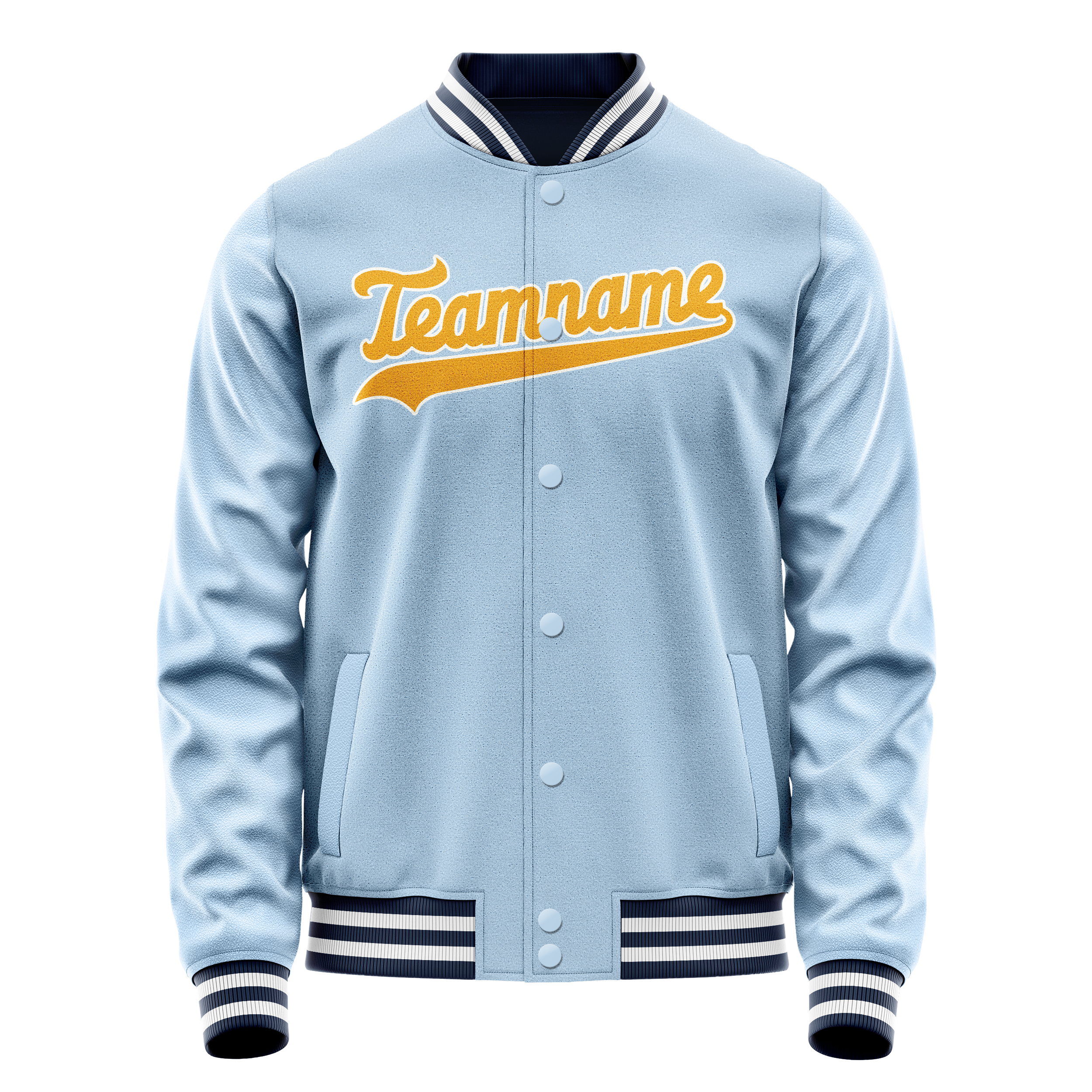 Personalized Light-Blue & Gold Solid Color Varsity Letterman Jacket