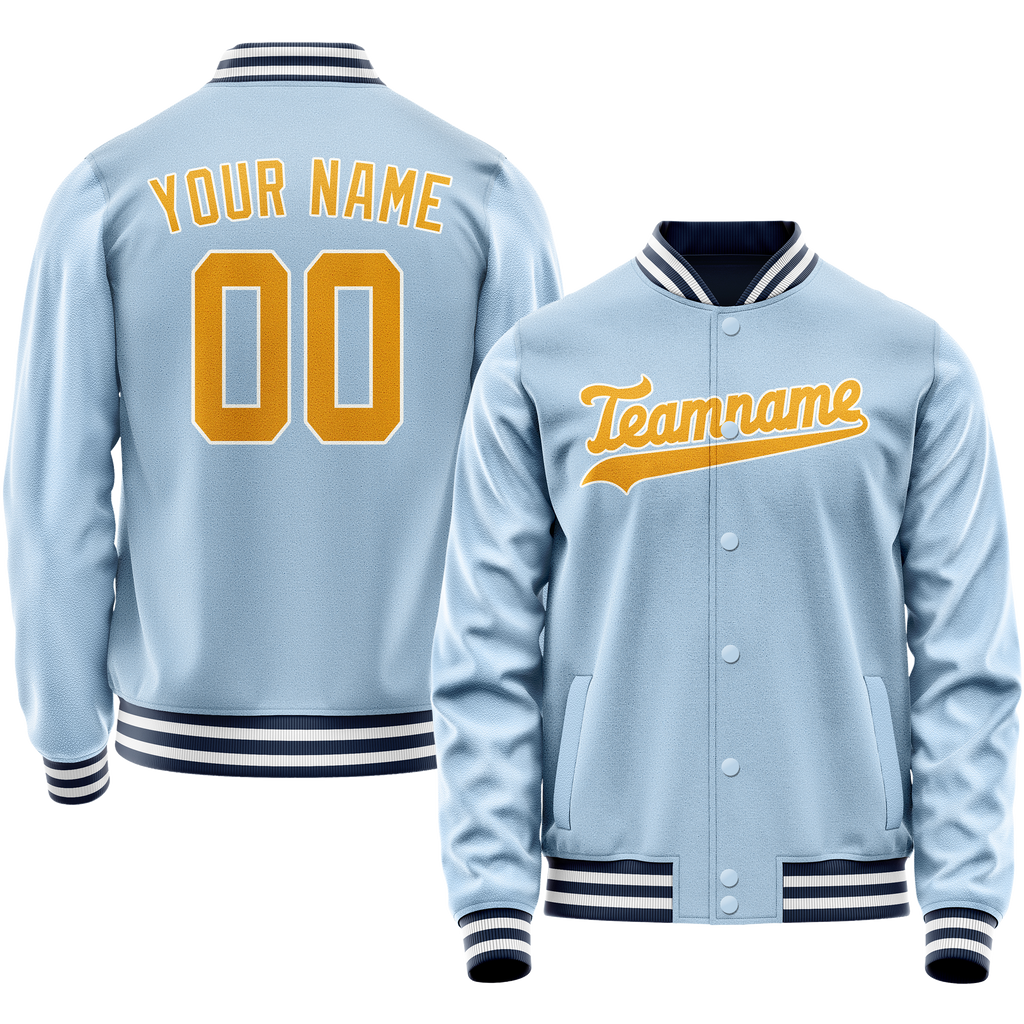 Personalized Light-Blue & Gold Solid Color Varsity Letterman Jacket