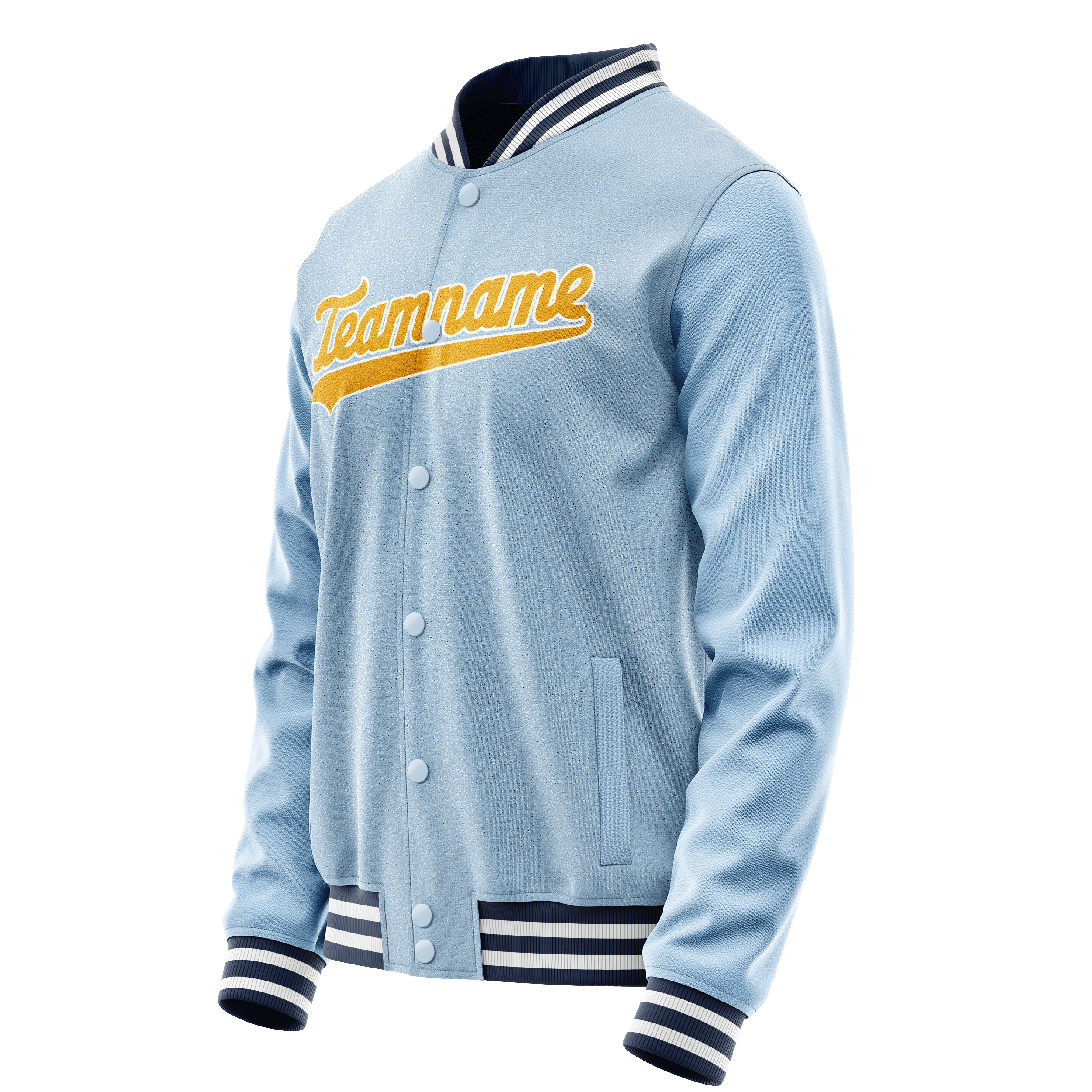 Personalized Light-Blue & Gold Solid Color Varsity Letterman Jacket