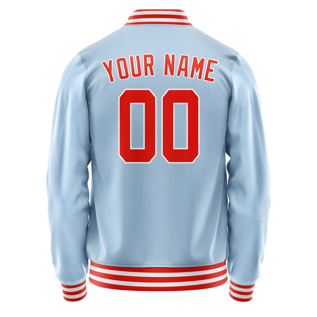 Personalized Light-Blue & Orange Solid Color Varsity Letterman Jacket
