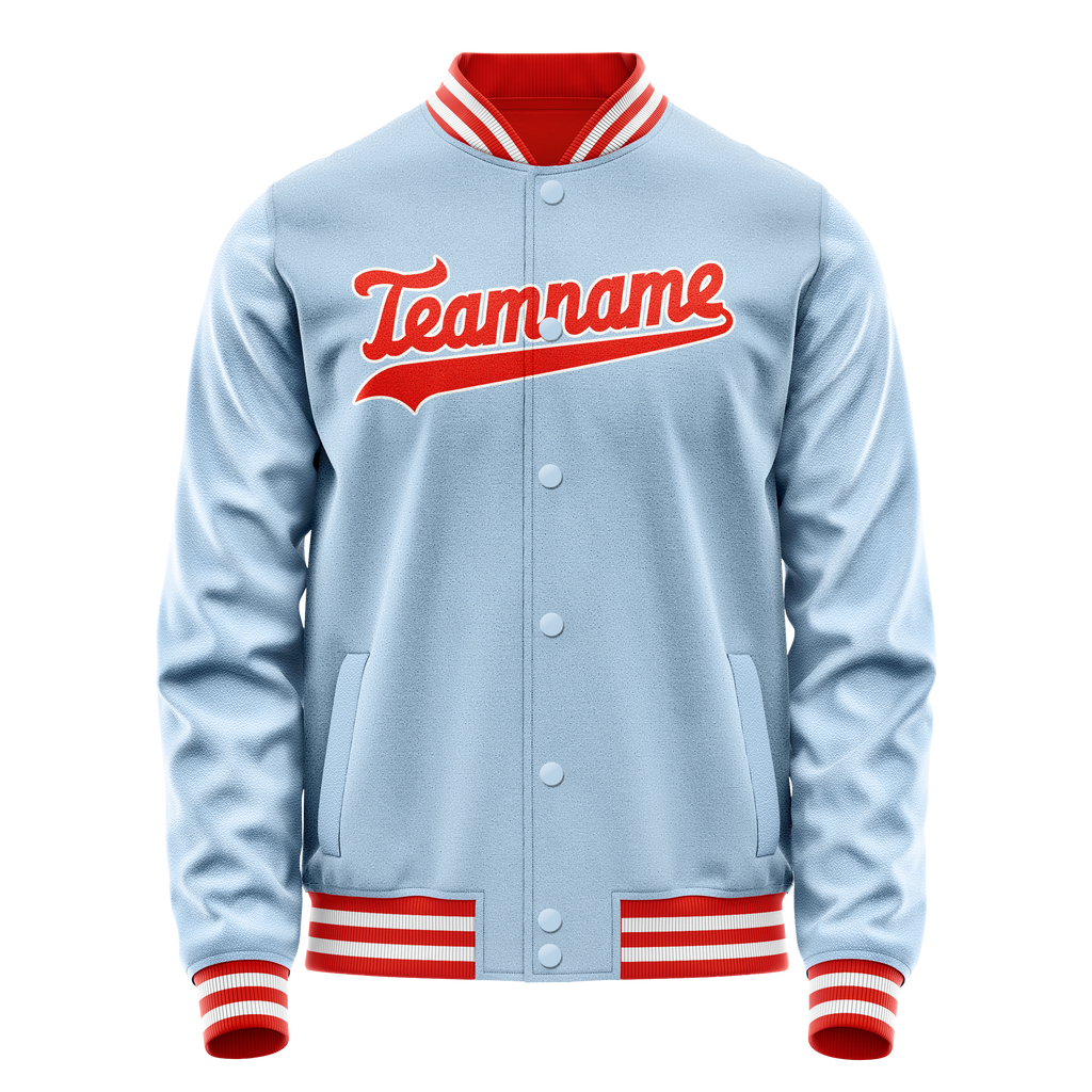 Personalized Light-Blue & Orange Solid Color Varsity Letterman Jacket