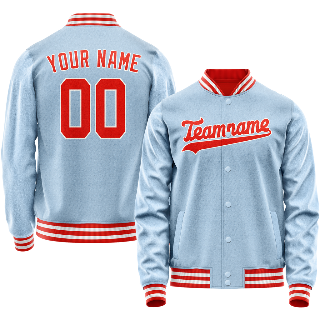 Personalized Light-Blue & Orange Solid Color Varsity Letterman Jacket
