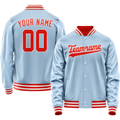 Personalized Light-Blue & Orange Solid Color Varsity Letterman Jacket