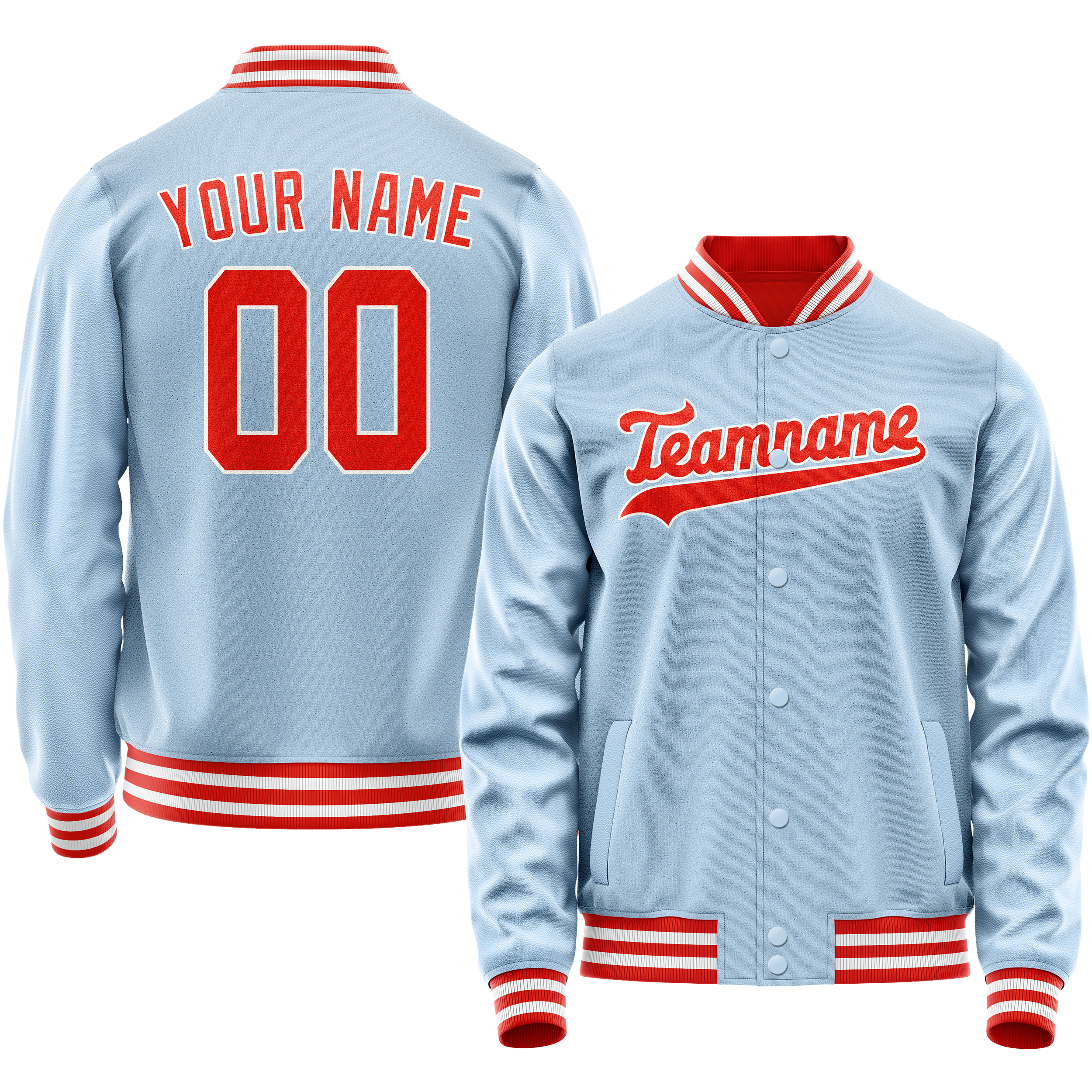 Personalized Light-Blue & Orange Solid Color Varsity Letterman Jacket