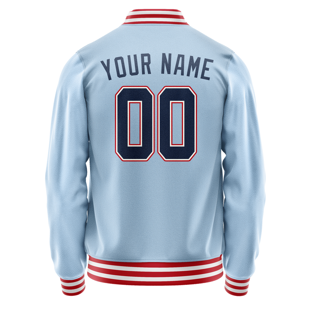 Personalized Light-Blue & Red Solid Color Varsity Letterman Jacket