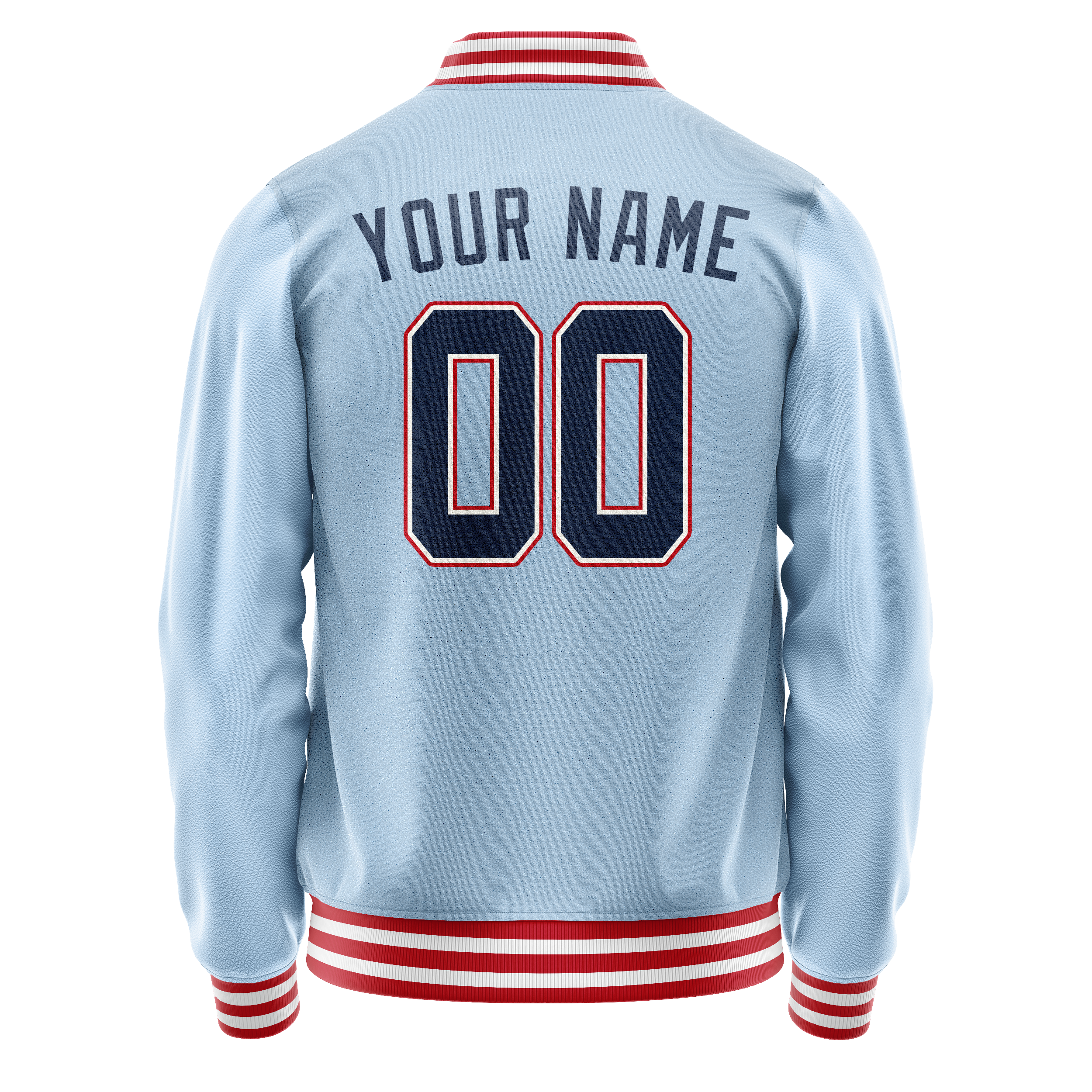 Personalized Light-Blue & Red Solid Color Varsity Letterman Jacket