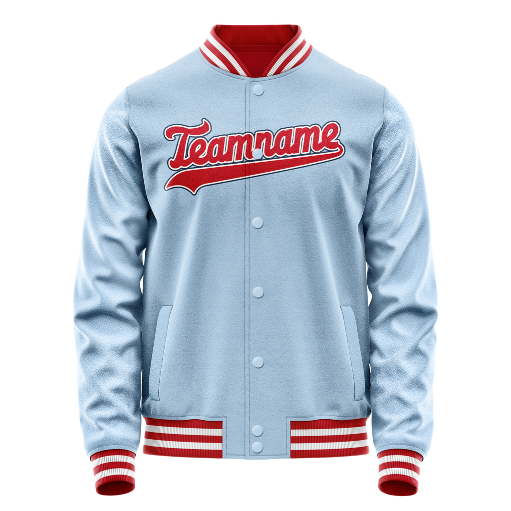 Personalized Light-Blue & Red Solid Color Varsity Letterman Jacket
