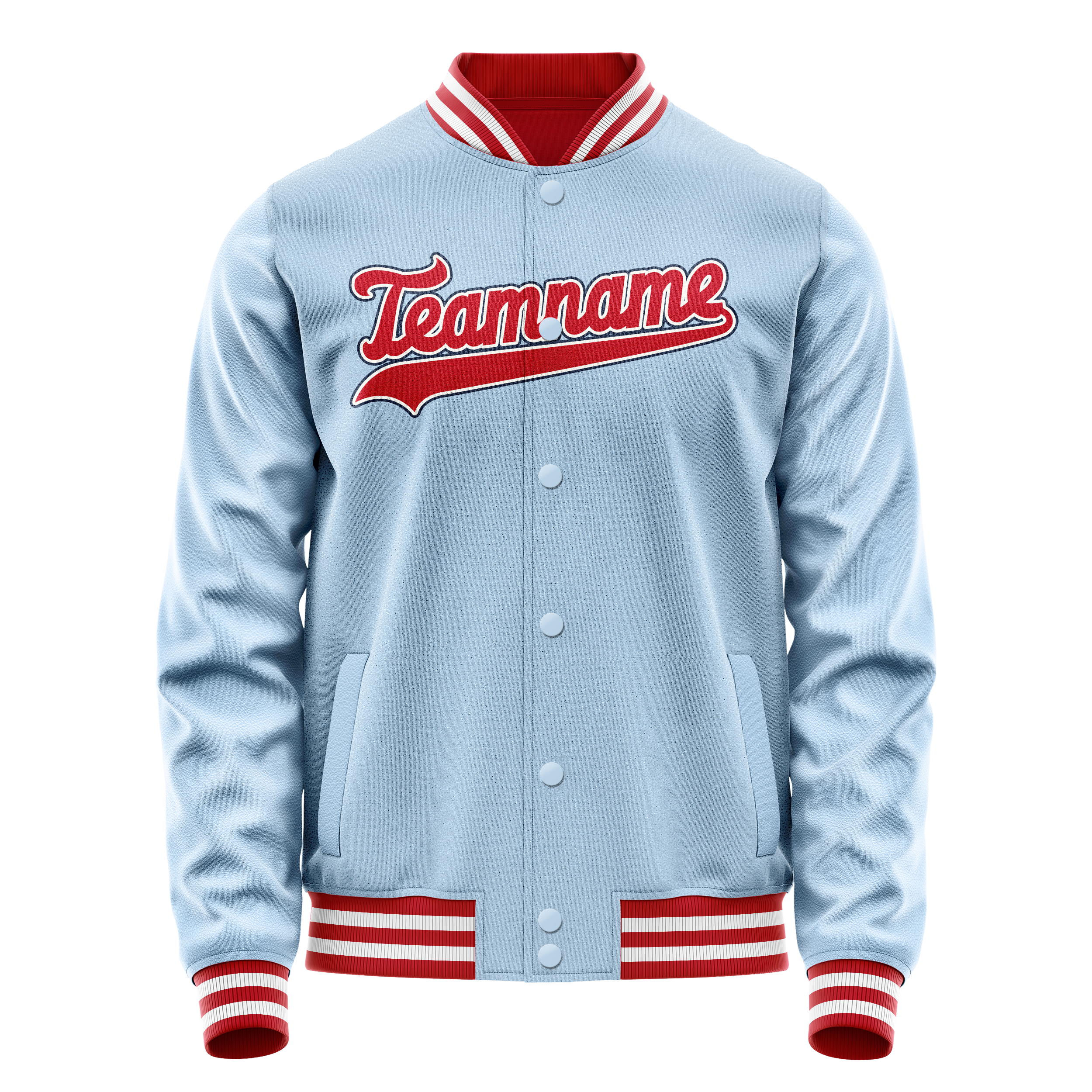 Personalized Light-Blue & Red Solid Color Varsity Letterman Jacket