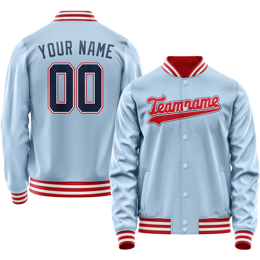 Personalized Light-Blue & Red Solid Color Varsity Letterman Jacket