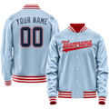 Personalized Light-Blue & Red Solid Color Varsity Letterman Jacket