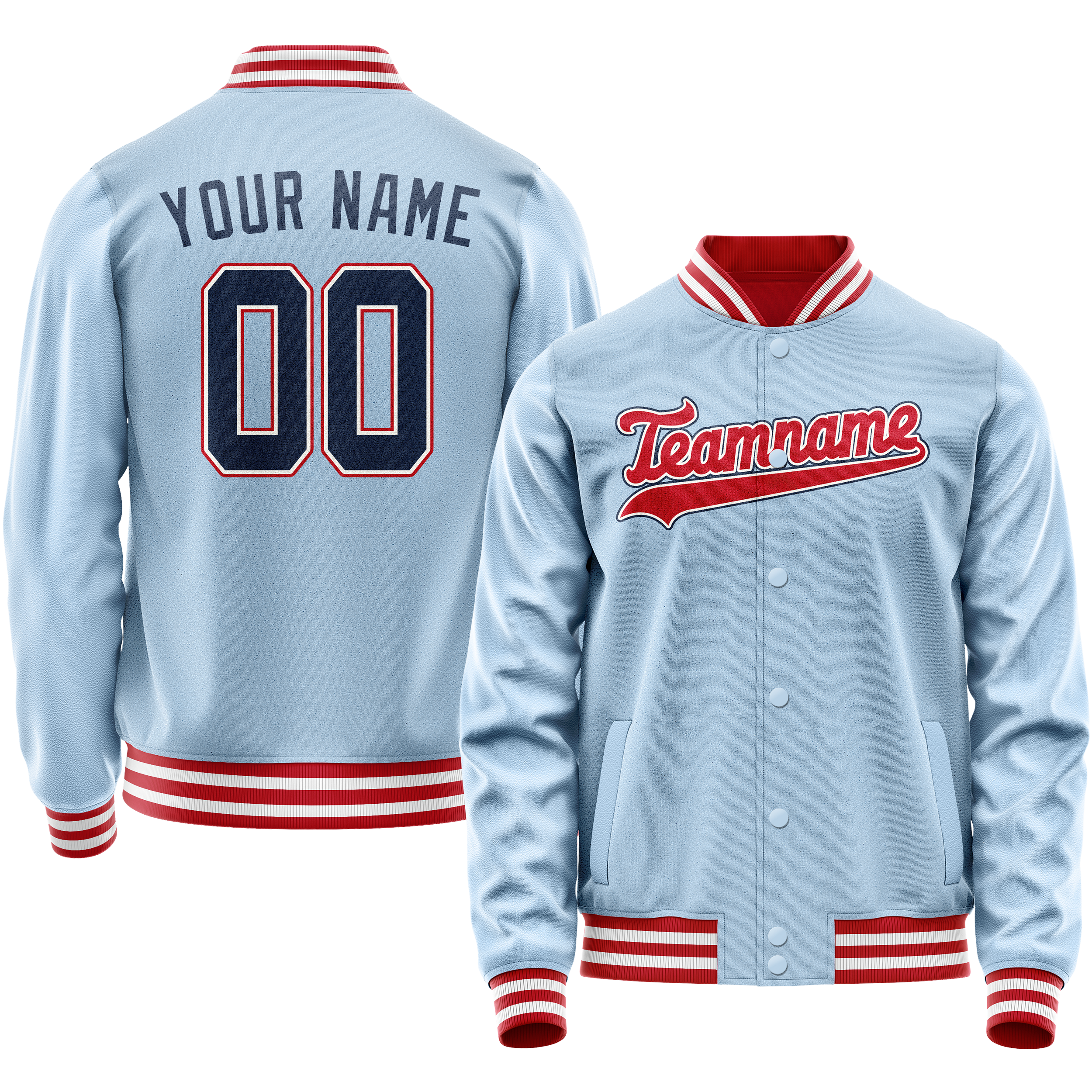 Personalized Light-Blue & Red Solid Color Varsity Letterman Jacket