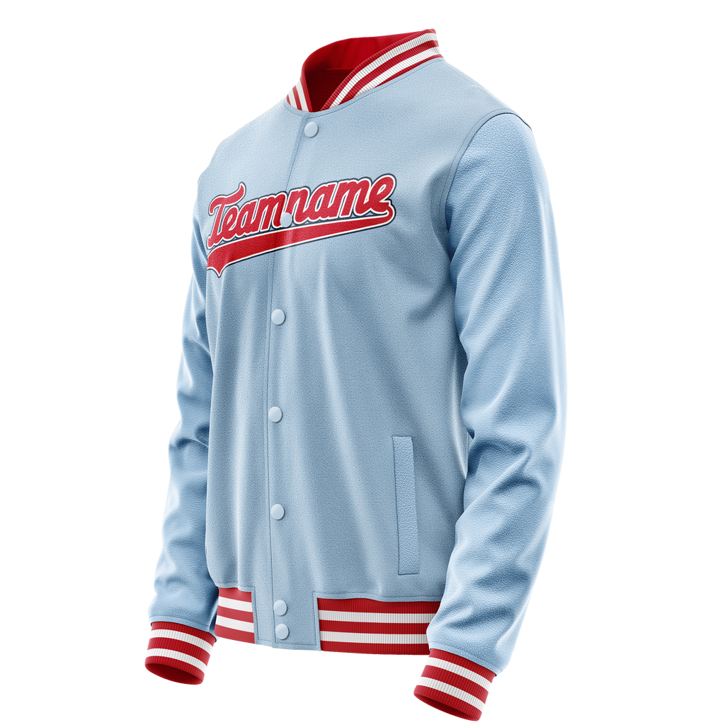 Personalized Light-Blue & Red Solid Color Varsity Letterman Jacket