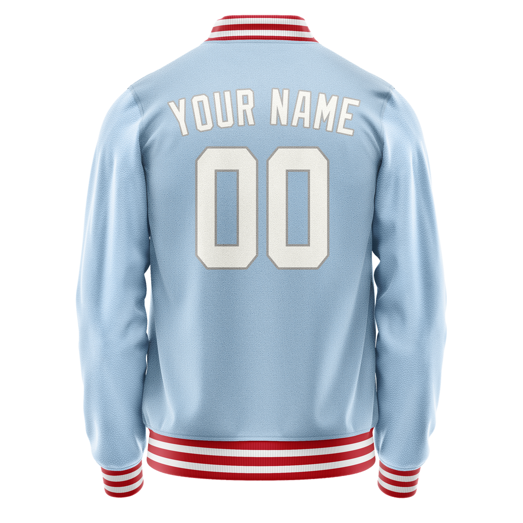 Personalized Light-Blue & White Solid Color Varsity Letterman Jacket