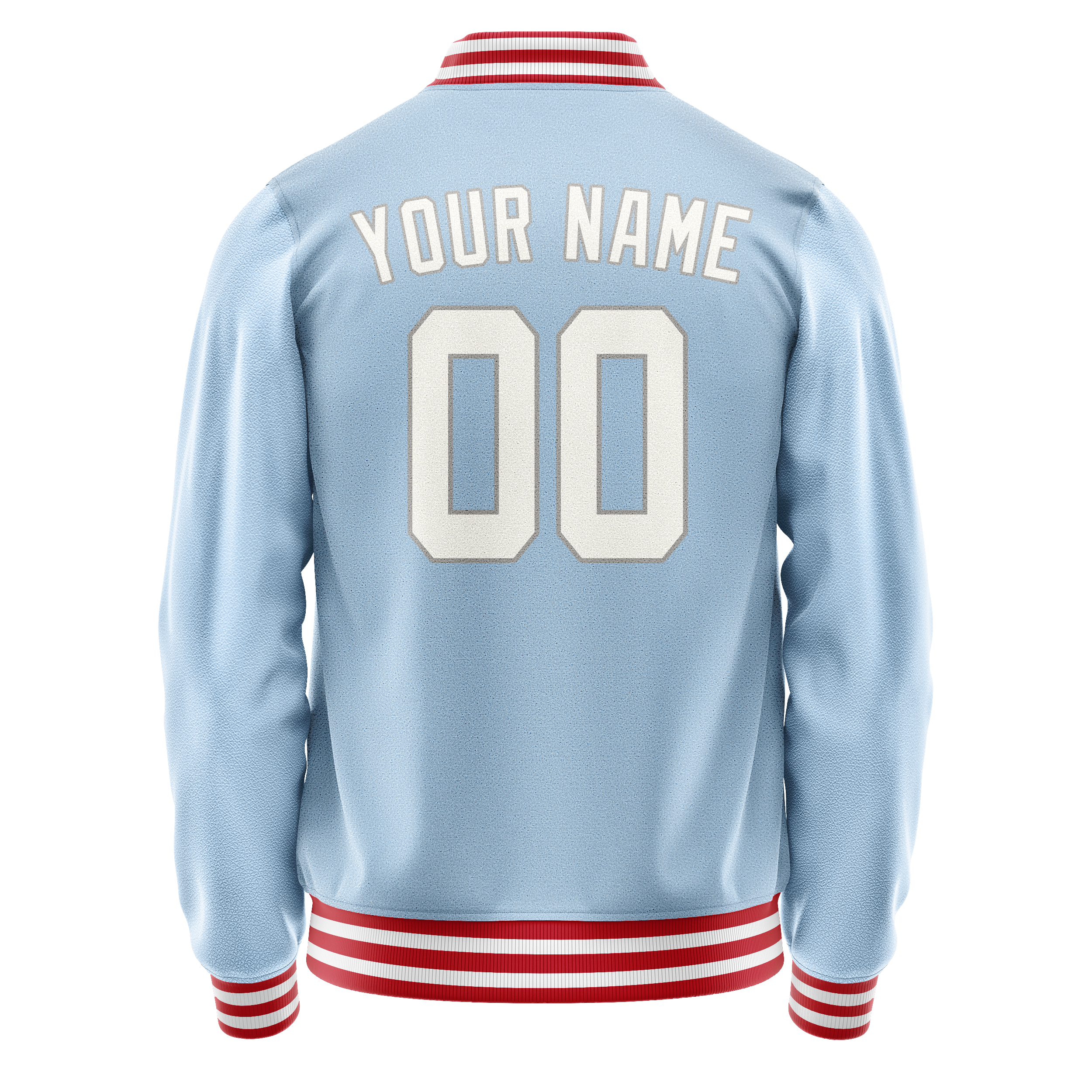Personalized Light-Blue & White Solid Color Varsity Letterman Jacket