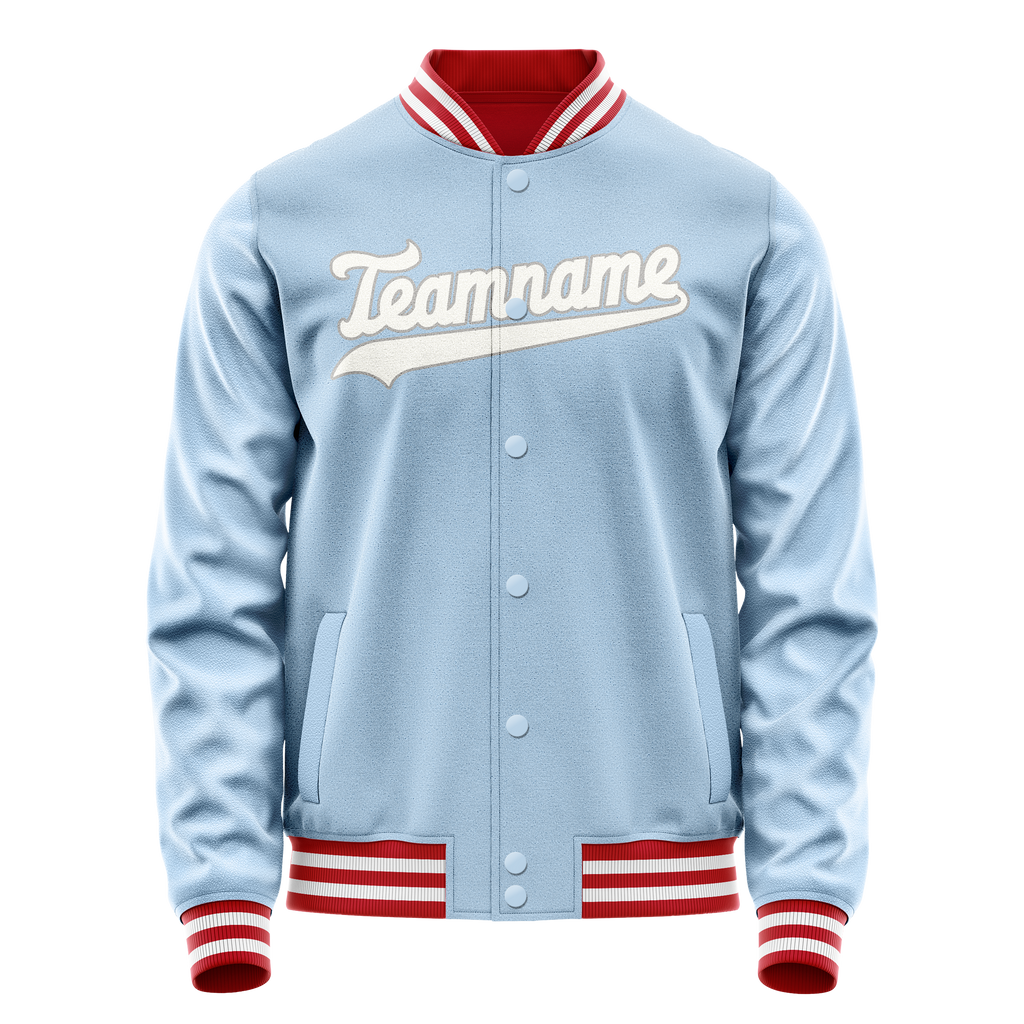 Personalized Light-Blue & White Solid Color Varsity Letterman Jacket